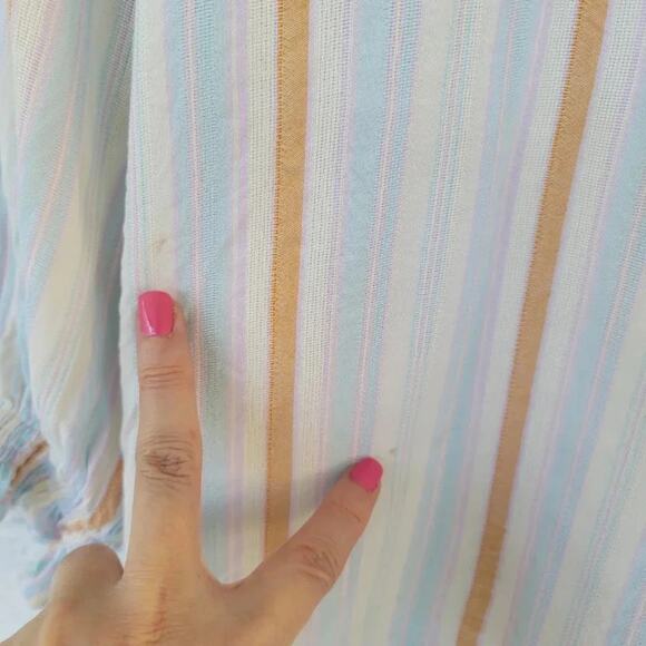 Paige Erenne Afterglow Striped Peasant Blouse Multicolor Rayon Women Size L - Picture 4 of 11